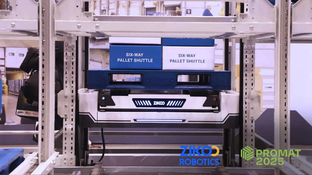 Six-way shuttle robot enabling flexible and ultra-dense warehouse automation