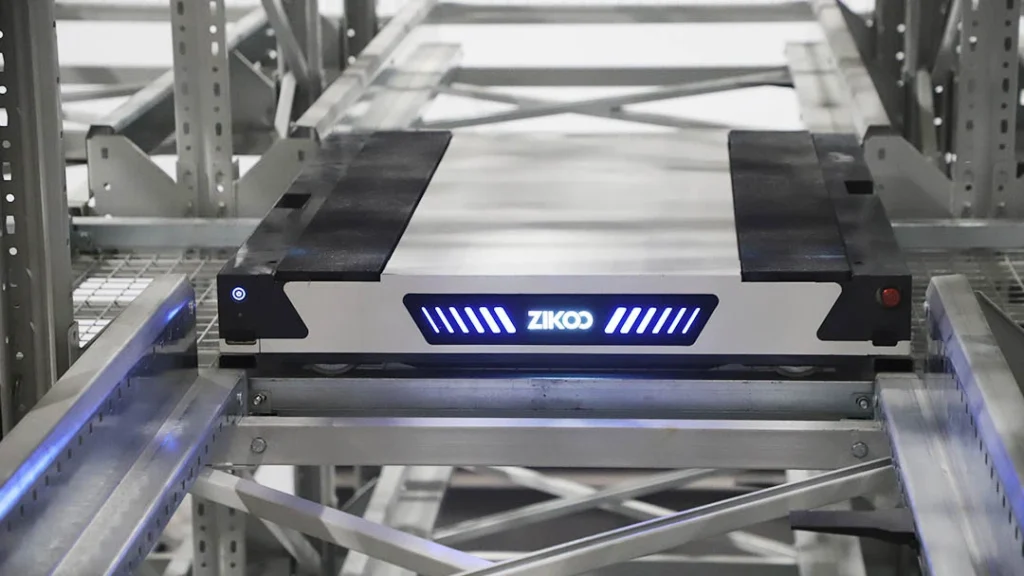 Zikoo Robotics four-way shuttle for dense storage and automated storage retrieval system in automatic 3D warehouse