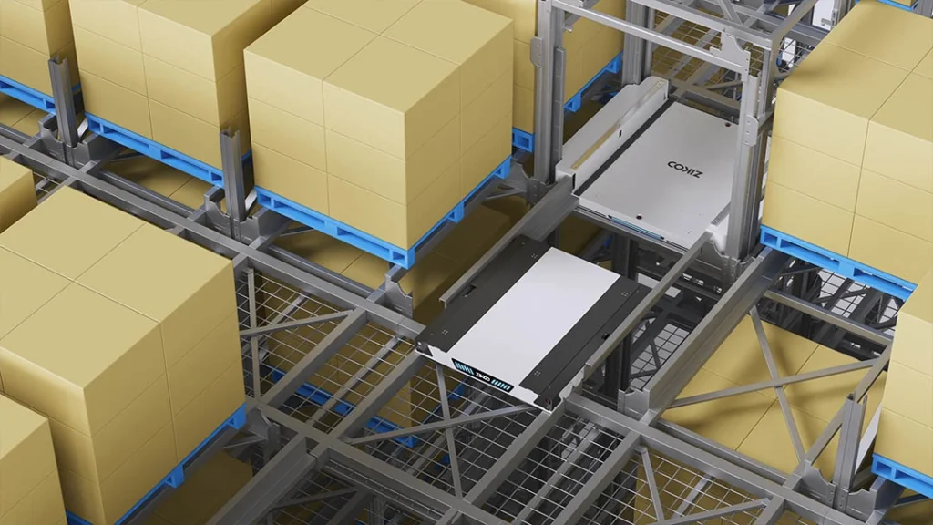 Six-way shuttle robot enabling flexible and ultra-dense warehouse automation