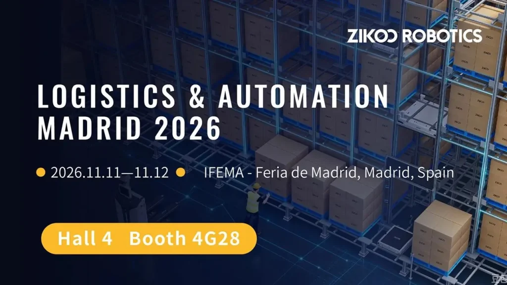 Zikoo Robotics at Logistics & Automation Madrid 2026, showcasing pallet storage robotics and intelligent warehouse automation solutions